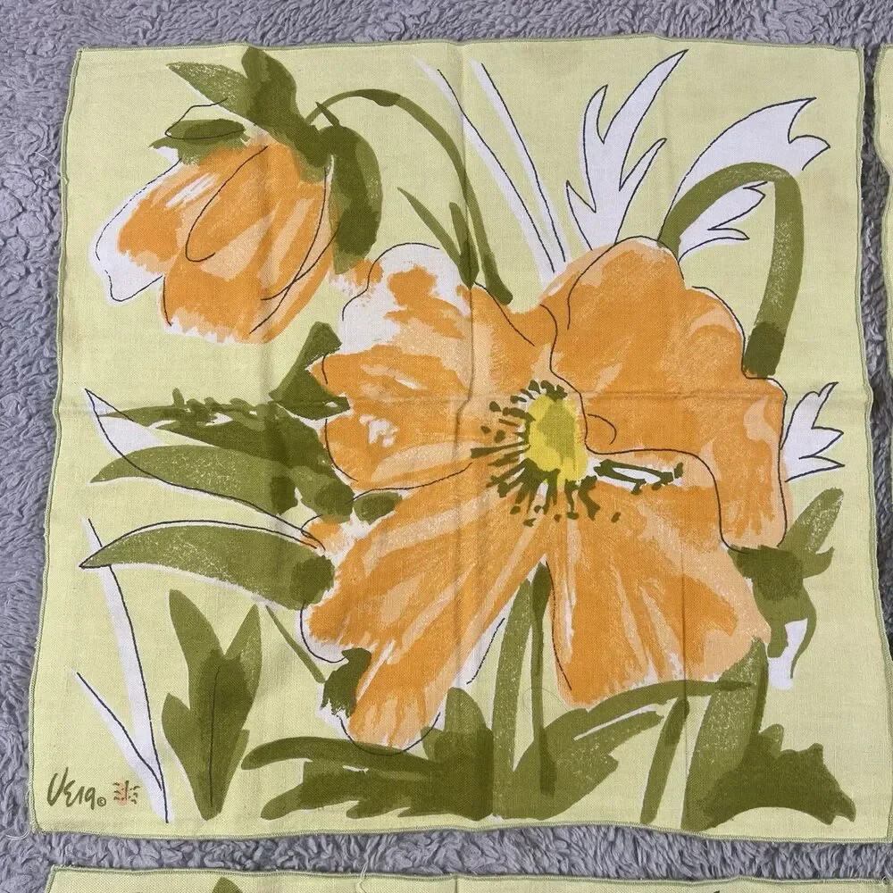 VERA Neumann Vintage MCM Orange Poppy Flower Yellow Napkins 15X15” Set of 8
